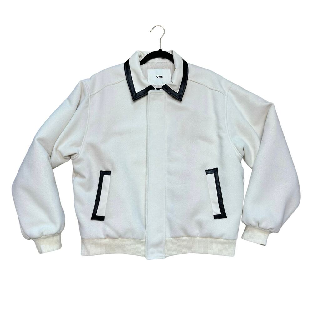 OWN Varsity Bomber Jacket Faux Leather Trim Quilted Lining Korean Streetwear